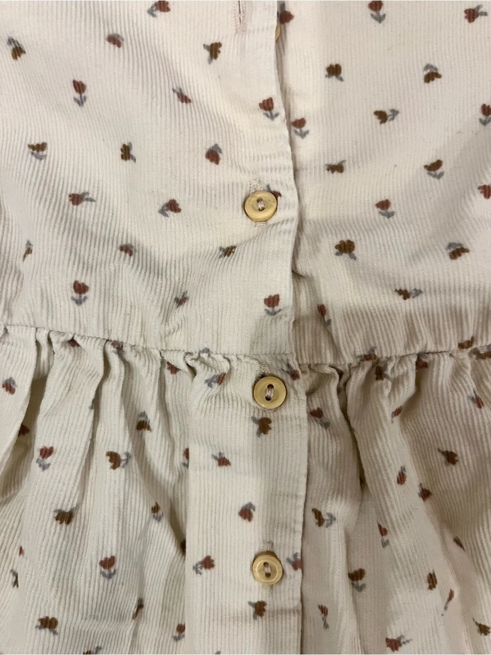 H & m organic cotton Cream Button-Front Baby Dress Set with Tiny Floral Print